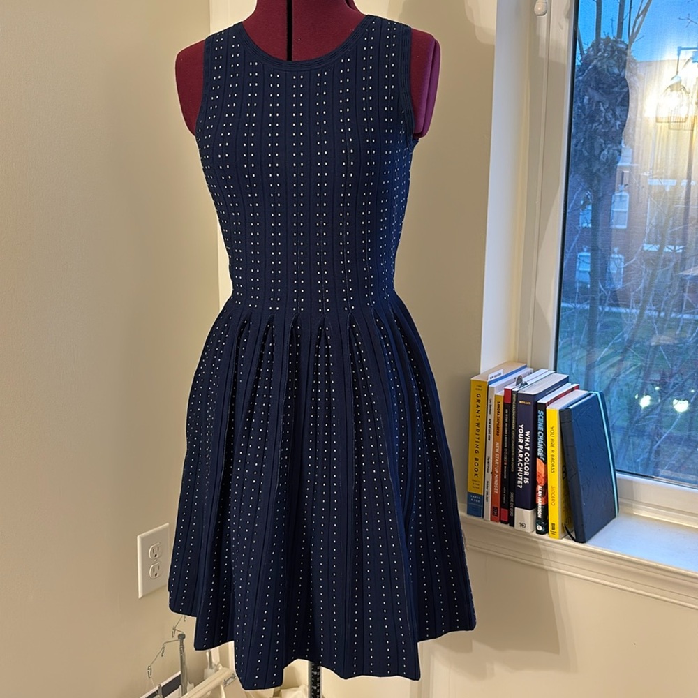 Milly Sleeveless Dot Dress w/ Pleated Skirt, S